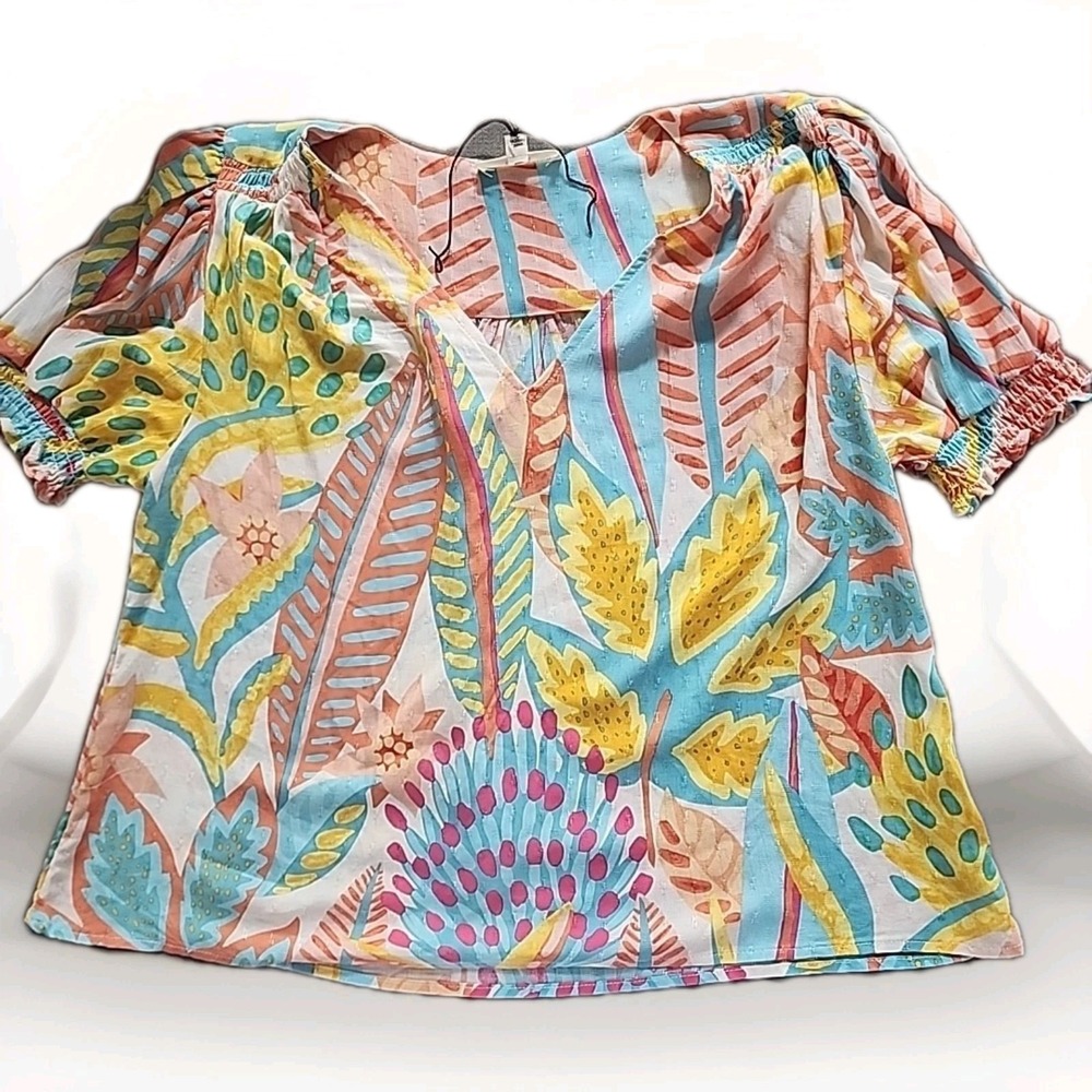 Christian Siriano Top Blouse Womens Small Floral Tropical V Neck Hawaian NWT - Picture 8 of 8